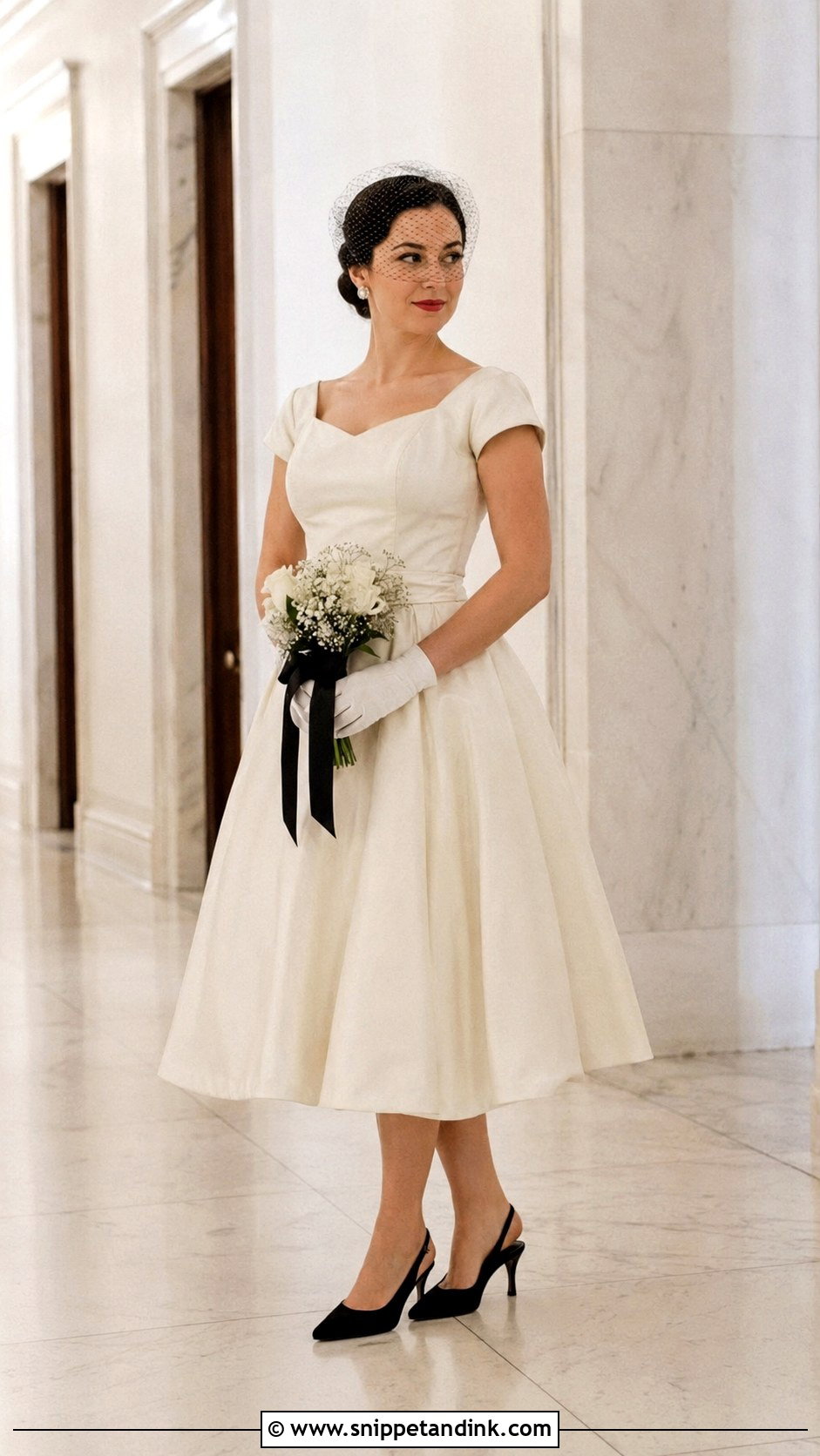 Black Birdcage Veil With Tea Length Wedding Dress - Snippet and Ink - 20 Black Vail Bride Ideas