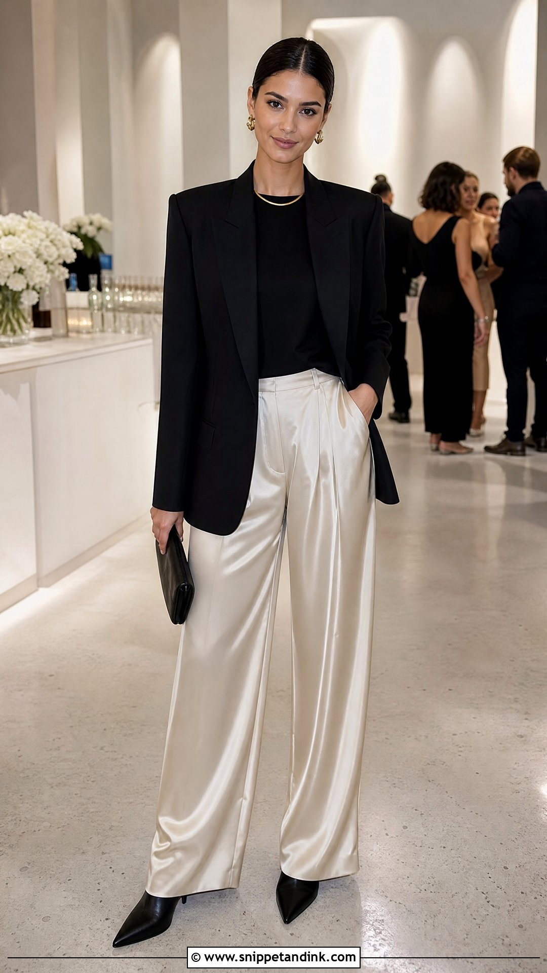 Black Blazer And Silk Trousers Wedding Outfit - Snippet and Ink - 20 Unisex Wedding Outfit Ideas