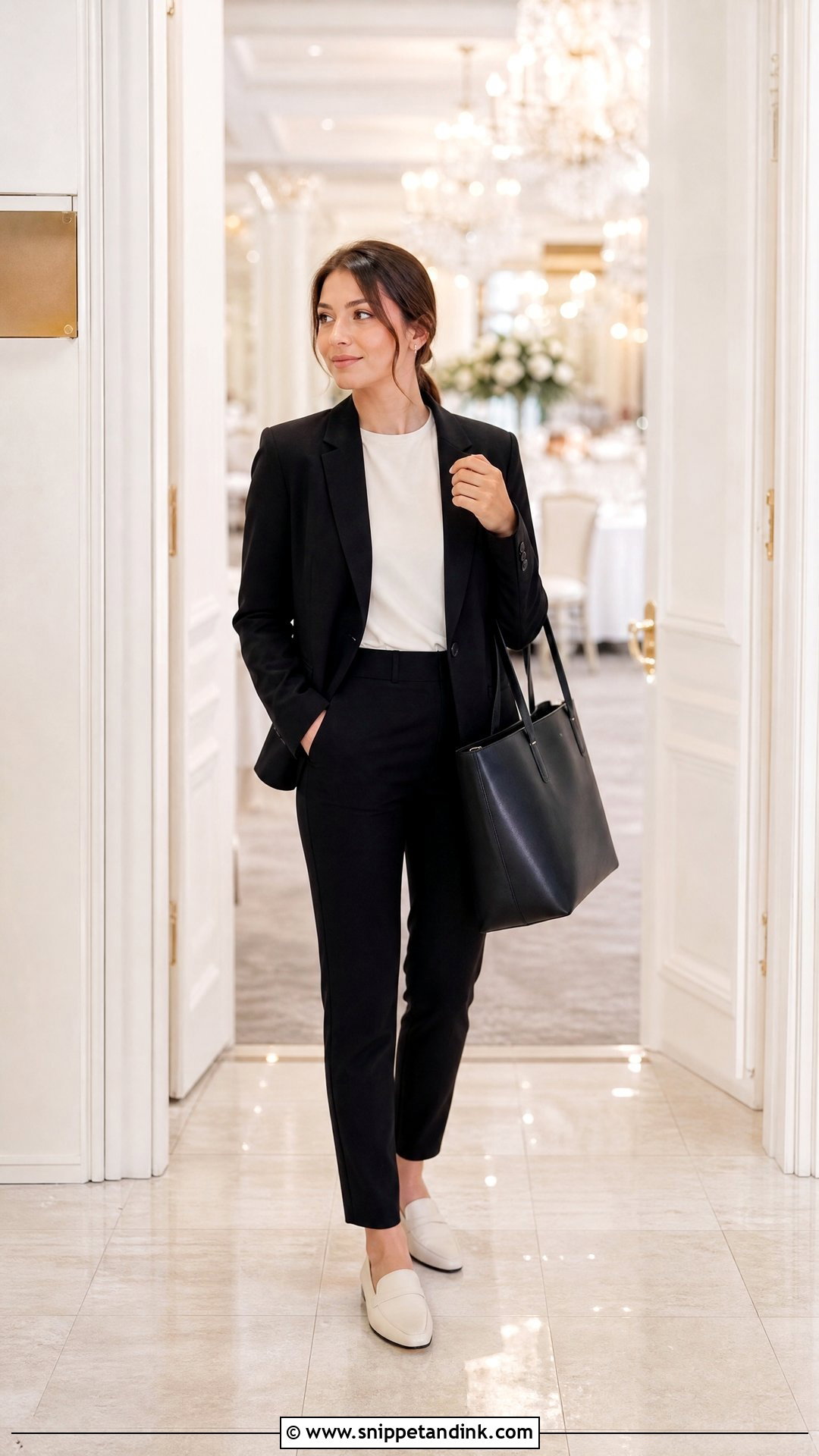 Black Blazer And Trousers Wedding Vendor Outfit - Snippet and Ink - 20 Wedding Vendor Outfit Ideas