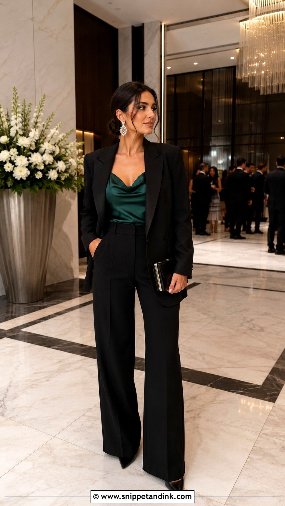 Black Blazer With Wide Leg Trousers - Snippet and Ink - 20 Blazer for Wedding Ideas
