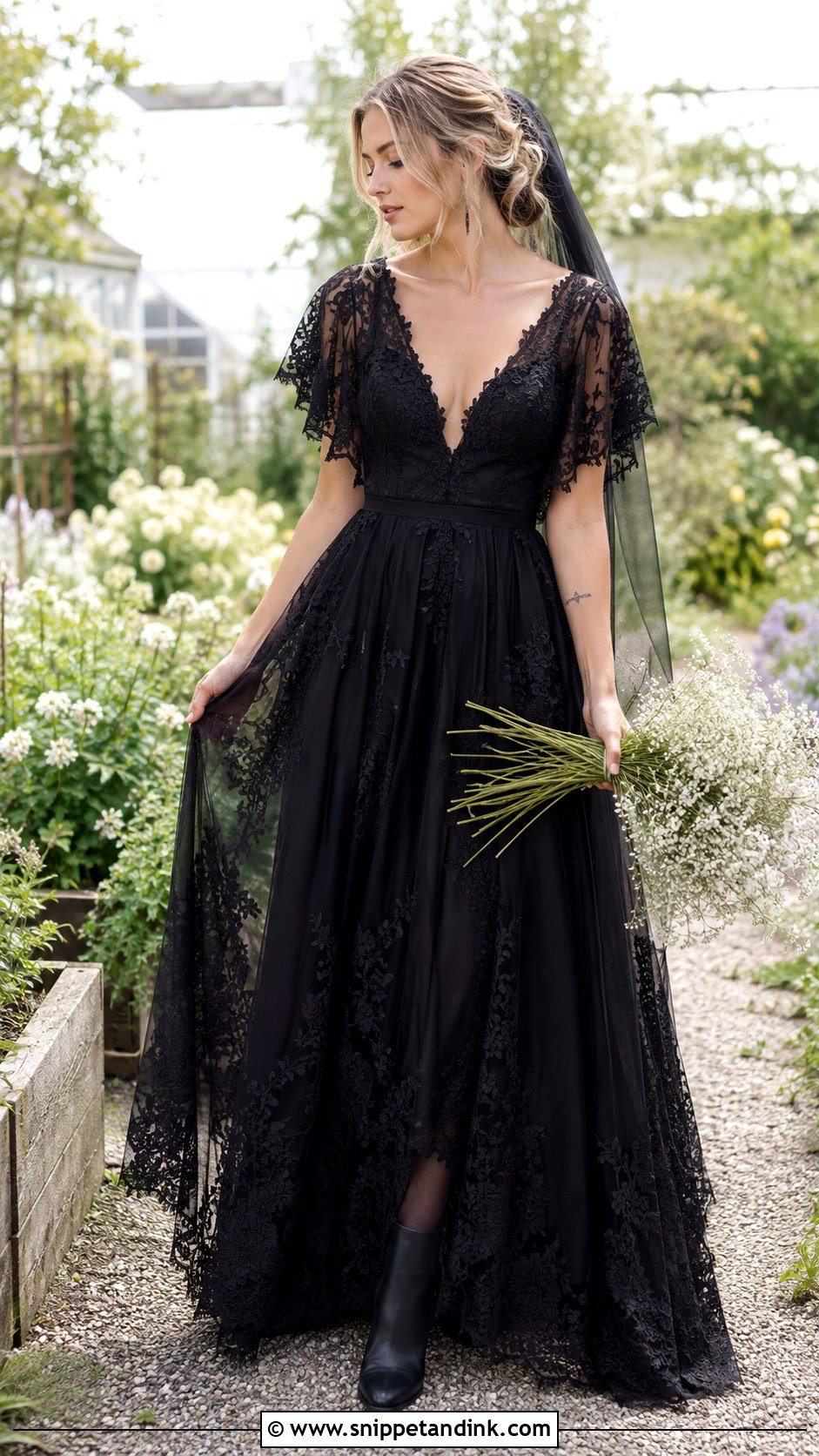 Black Boho Lace Wedding Dress - Snippet and Ink - 20 Classy Black Wedding Dress Ideas