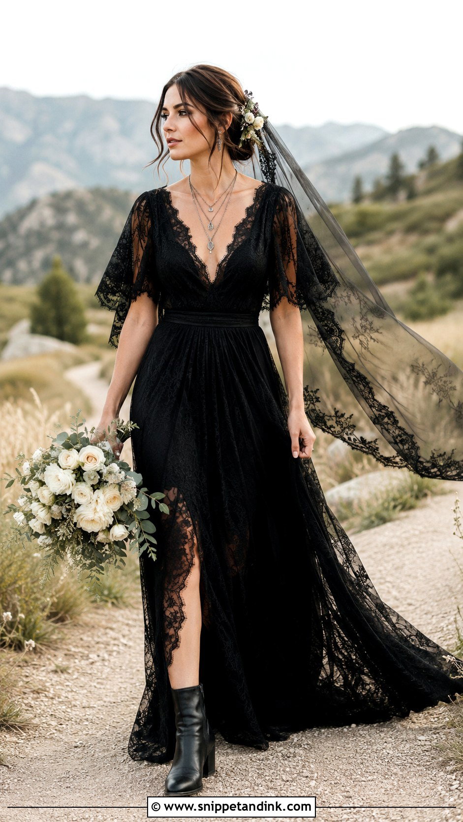 Black Boho Wedding Dress - Snippet and Ink - 20 Black Wedding Dress Wedding Ideas