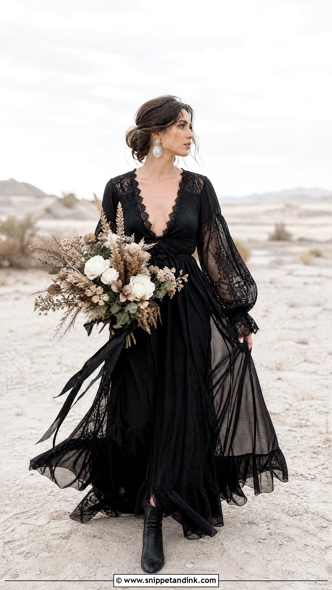 Black Boho Wedding Dress in the Desert - Snippet and Ink - 20 Black Wedding Dress Photoshoot Ideas