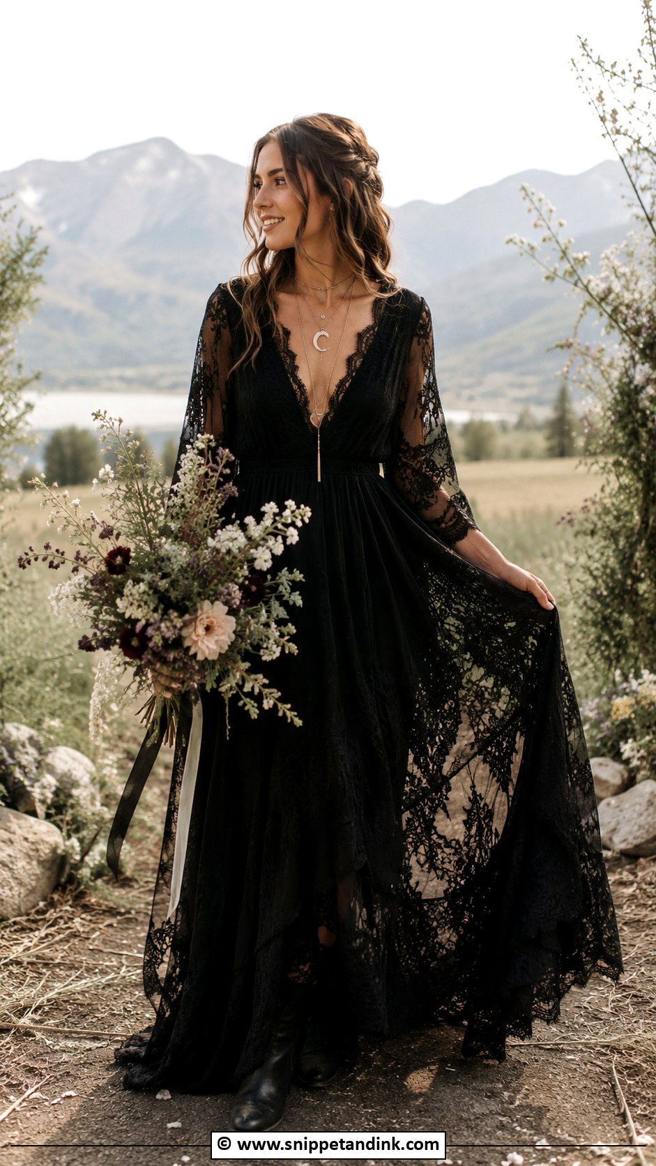Black Boho Wedding Dress - Snippet and Ink - 30 Black Wedding Gowns