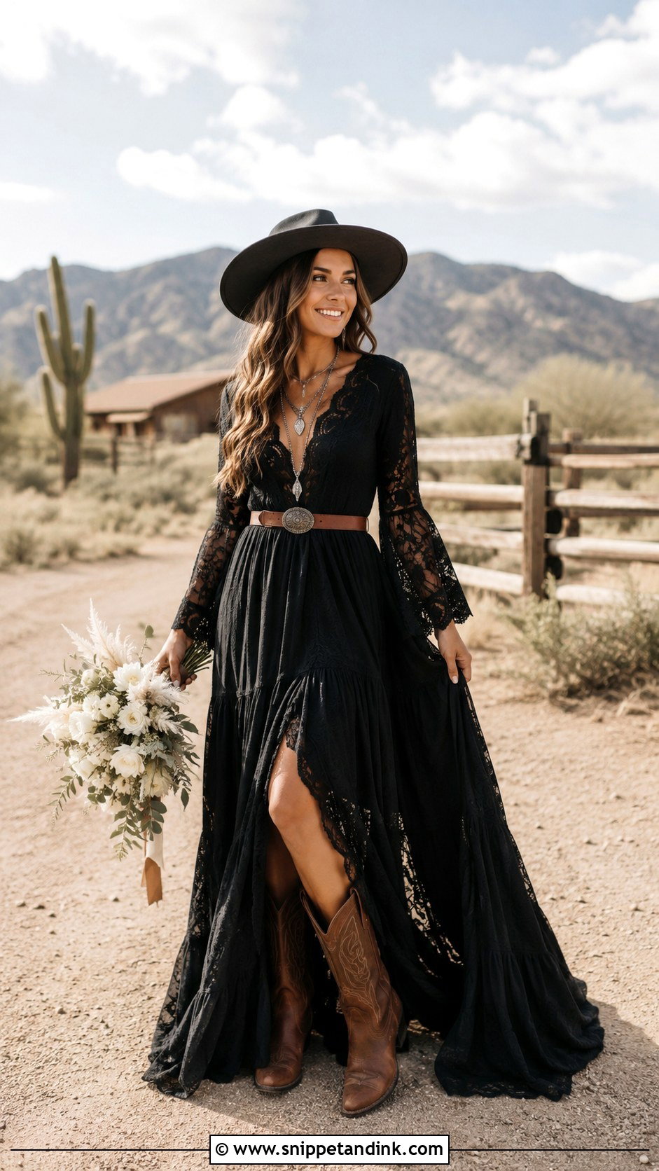 Black Boho Western Wedding Dress - Snippet and Ink - 20 Black Western Wedding Dress Ideas