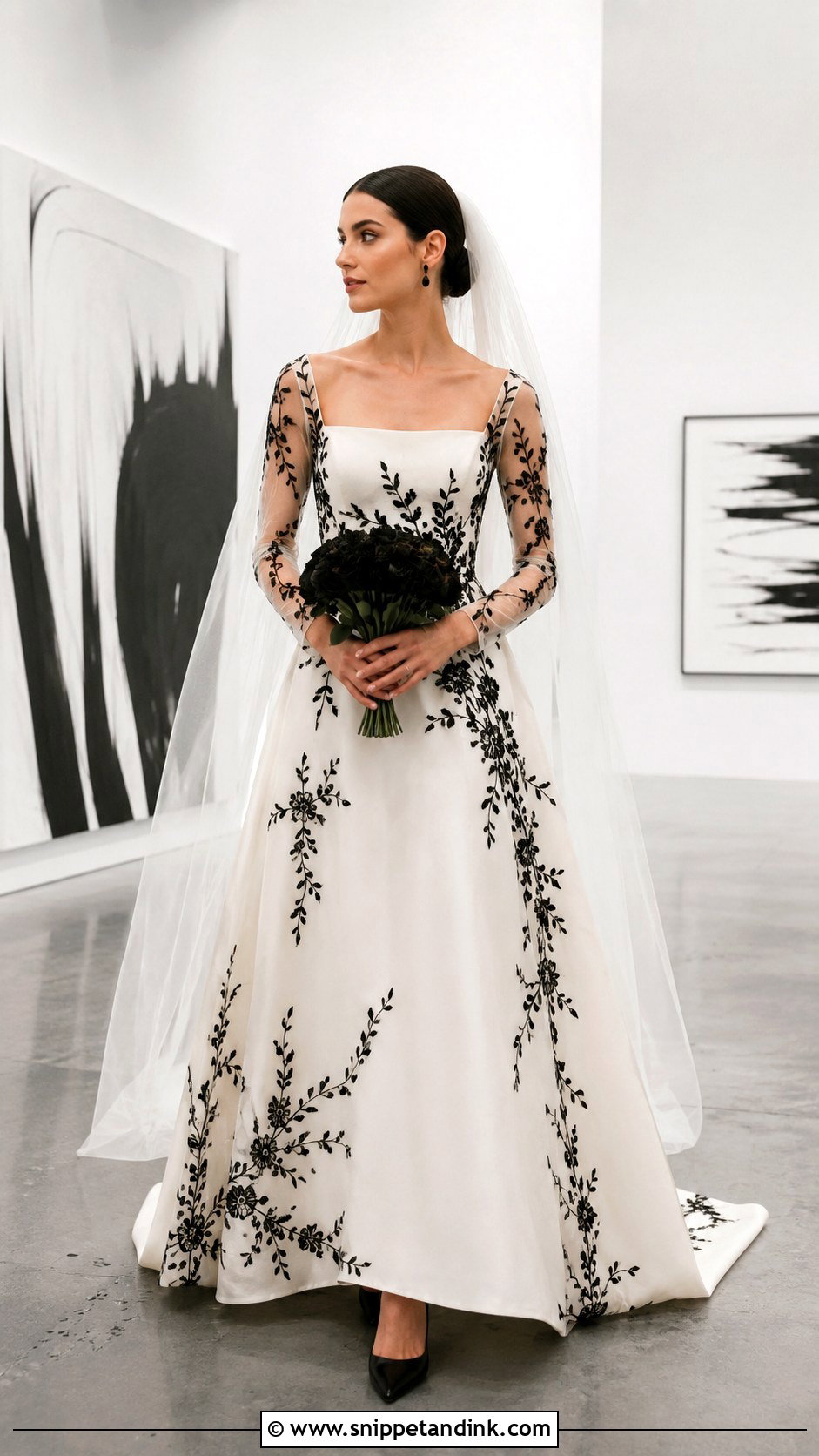 Black Botanical Embroidered Wedding Dress - Snippet and Ink - 20 Botanical Wedding Dress Ideas