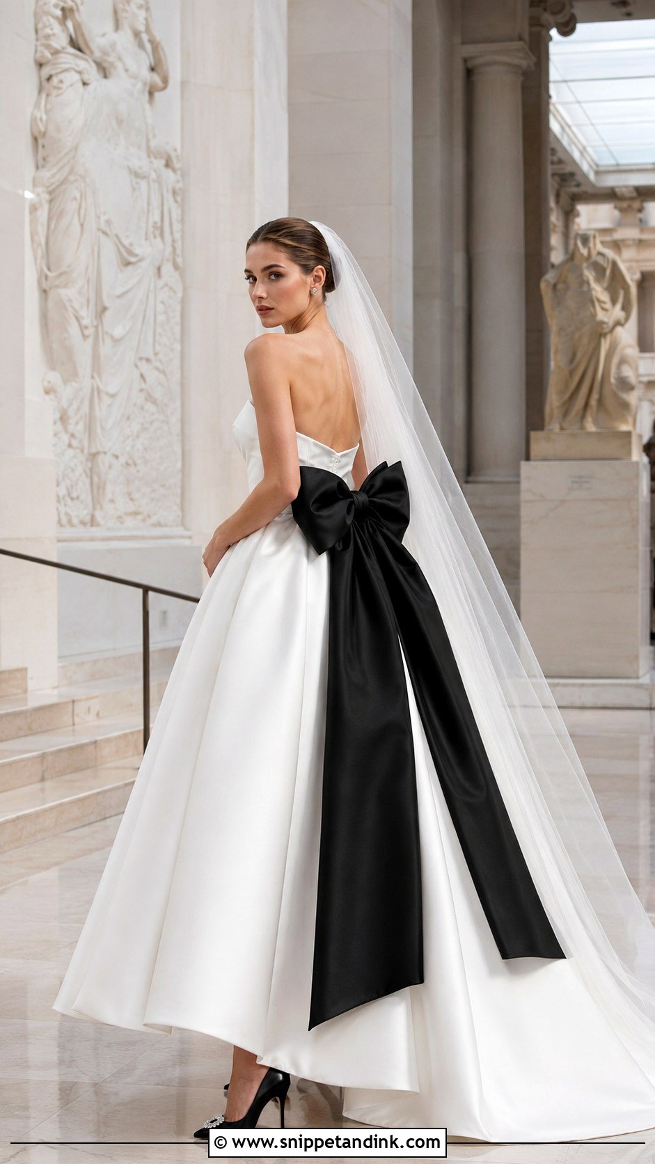 Black Bow Satin Wedding Dress - Snippet and Ink - 20 Wedding Dress with Color Accents Ideas