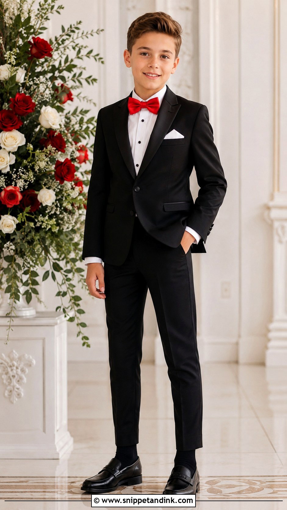 Black Boys Wedding Tuxedo With Red Bow Tie - Snippet and Ink - 20 Kids Tuxedo Boys Wedding Ideas