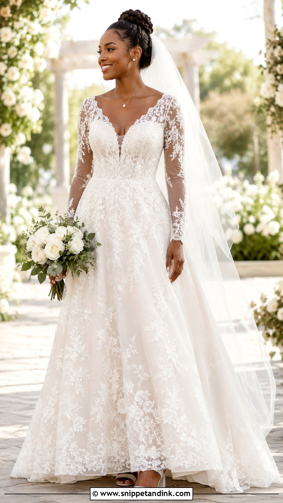 Black Bridal A Line Dress With Braided Bun - Snippet and Ink - 20 Black Bridal Ideas