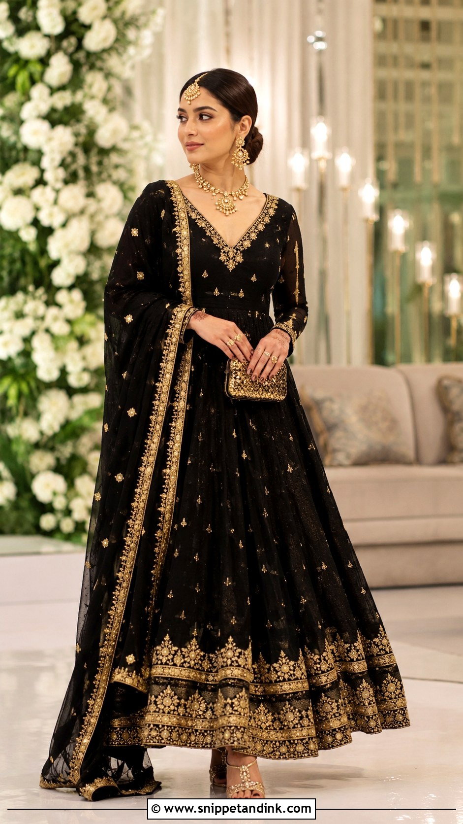 Black Bridal Anarkali Suit With Gold Work - Snippet and Ink - 25 Bridal Anarkali Suits