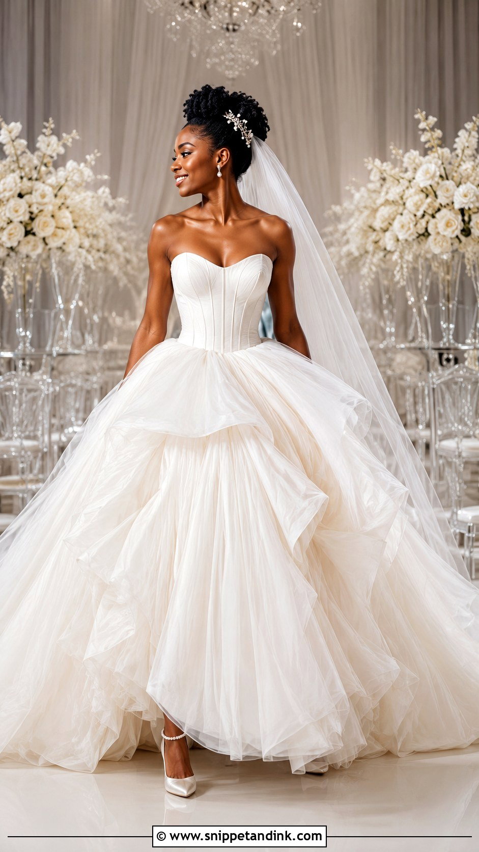 Black Bridal Ball Gown With Natural Updo - Snippet and Ink - 20 Black Bridal Ideas