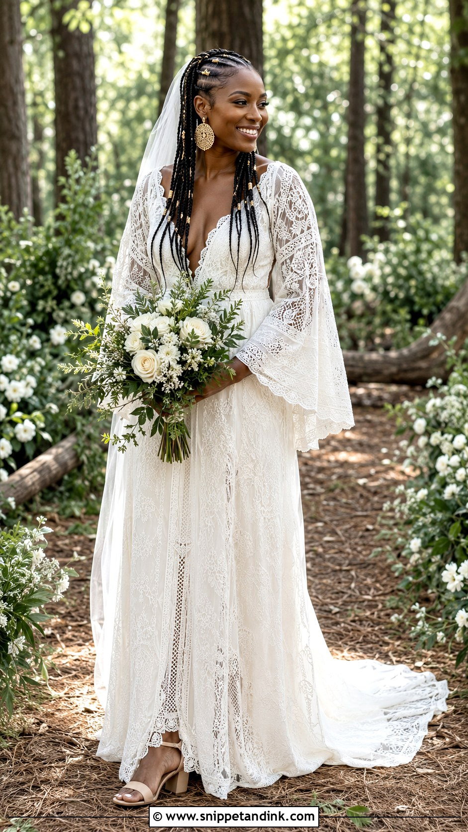Black Bridal Boho Dress With Fulani Braids - Snippet and Ink - 20 Black Bridal Ideas