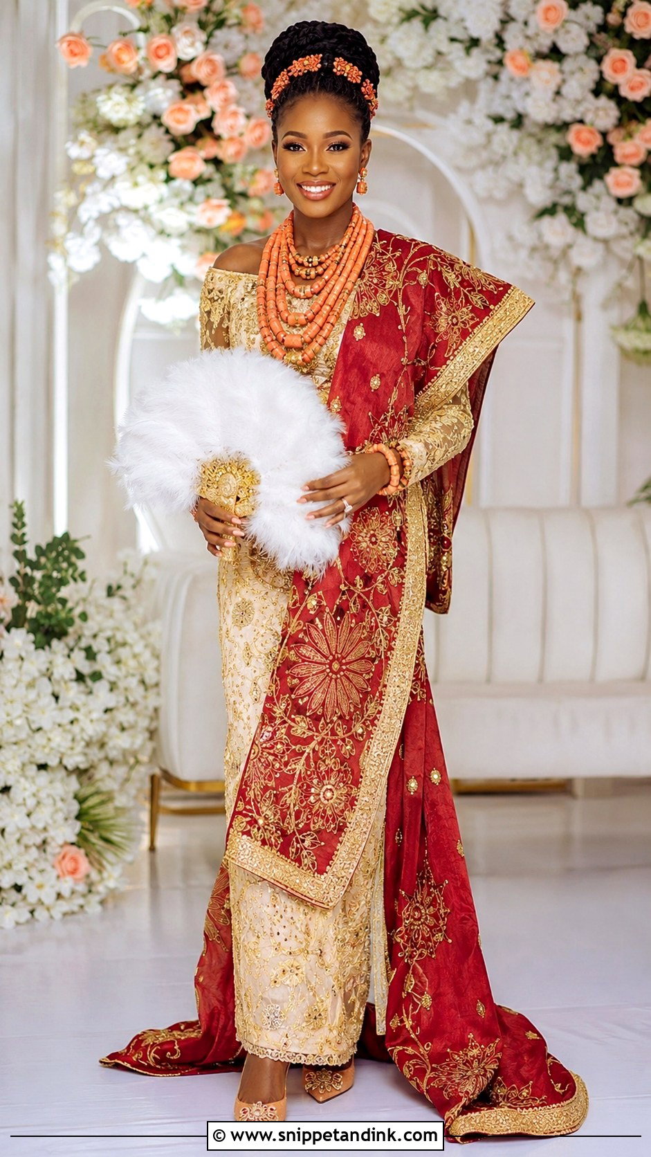 Black Bridal Cultural Wedding Outfit With Braided Crown - Snippet and Ink - 20 Black Bridal Ideas