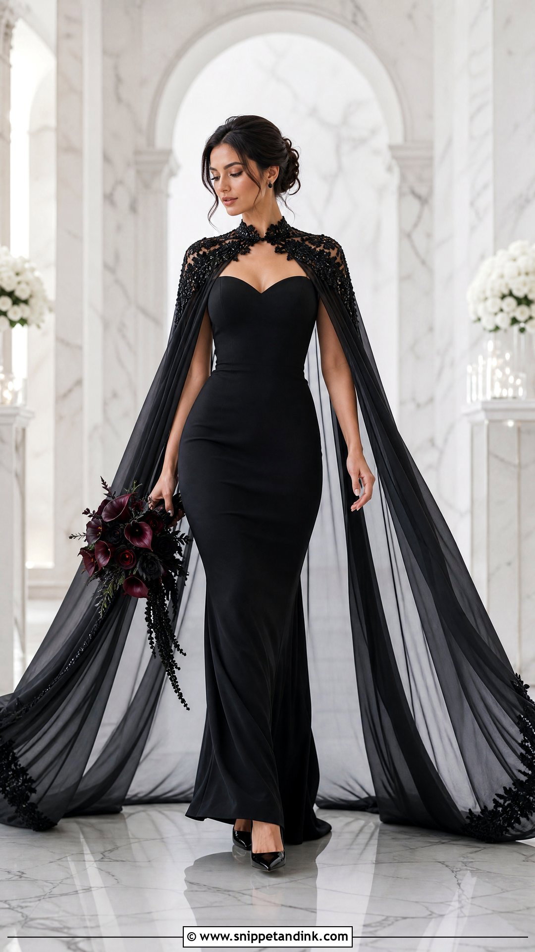 Black Bridal Dress With Cape - Snippet and Ink - 30 Black Bridal Dresses