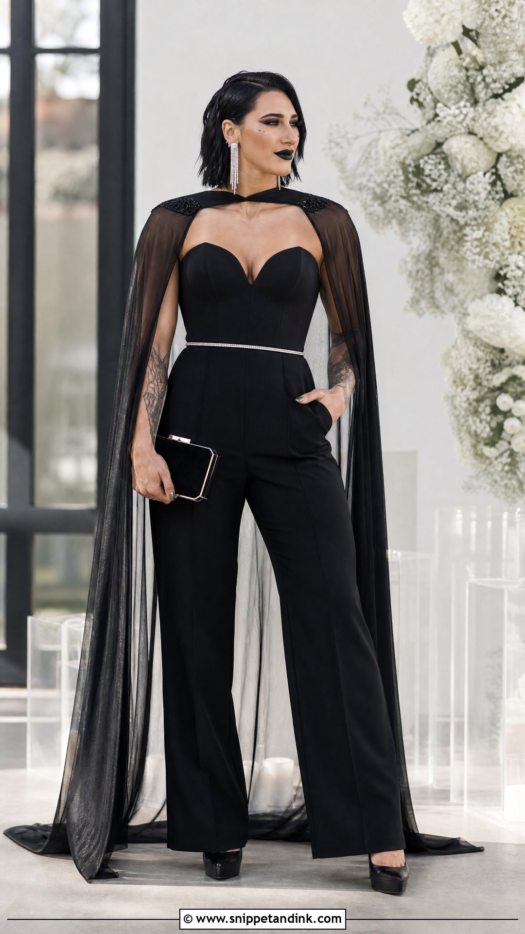 Black Bridal Jumpsuit Rhea Ripley Wedding Look - Snippet and Ink - 20 Rhea Ripley Wedding Dress Ideas