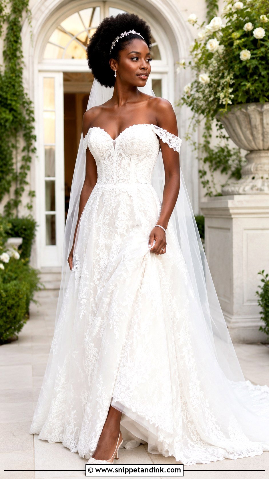Black Bridal Lace Dress With Afro - Snippet and Ink - 20 Black Bridal Ideas