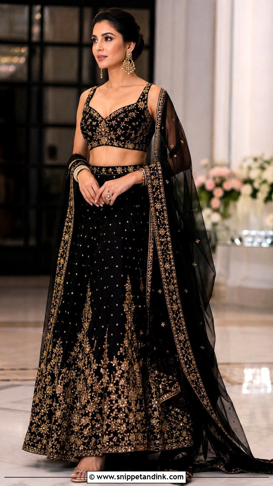 Black Bridal Lehenga With Gold Embroidery - Snippet and Ink - 25 Indian Weddings Bridal Lehnga Dress Ideas