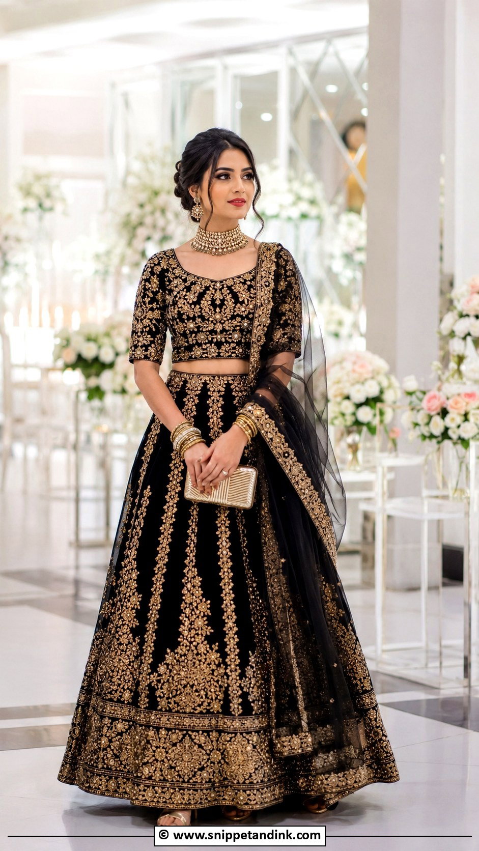 Black Bridal Lengha With Gold Embroidery - Snippet and Ink - 30 Bridal Lengha Ideas