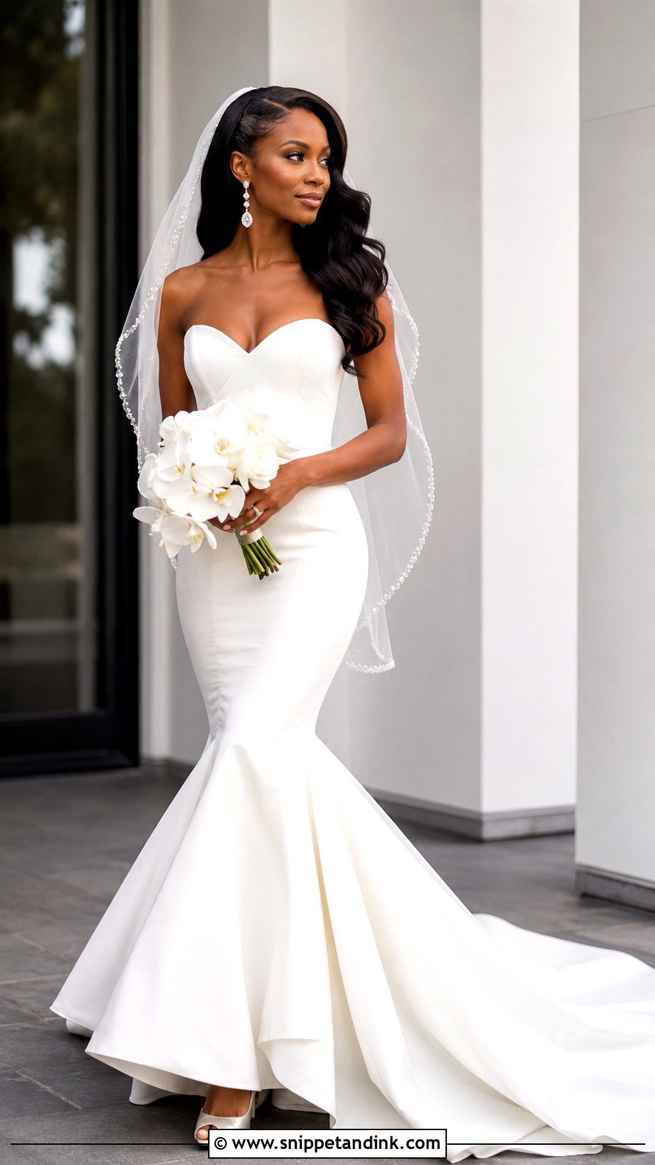 Black Bridal Mermaid Dress With Side Swept Waves - Snippet and Ink - 20 Black Bridal Ideas