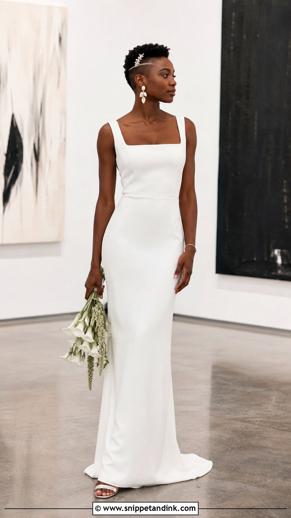 Black Bridal Minimalist Gown With Short Natural Hair - Snippet and Ink - 20 Black Bridal Ideas
