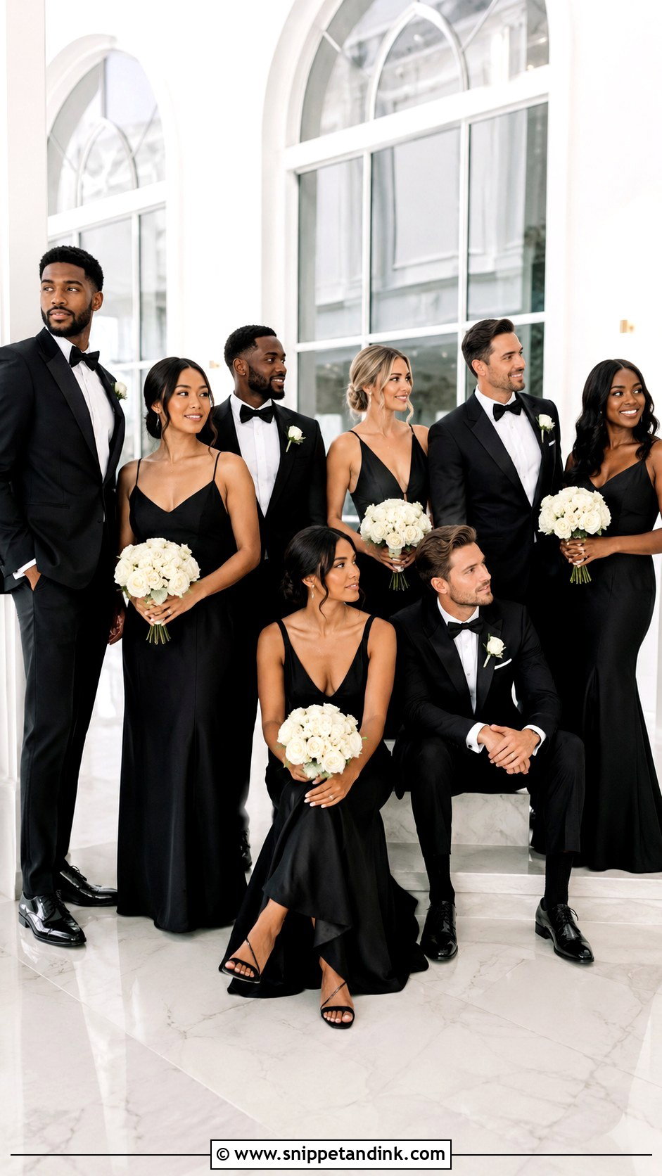 Black Bridal Party Outfit With Tuxedos - Snippet and Ink - 25 Black Bridal Party Attire Ideas