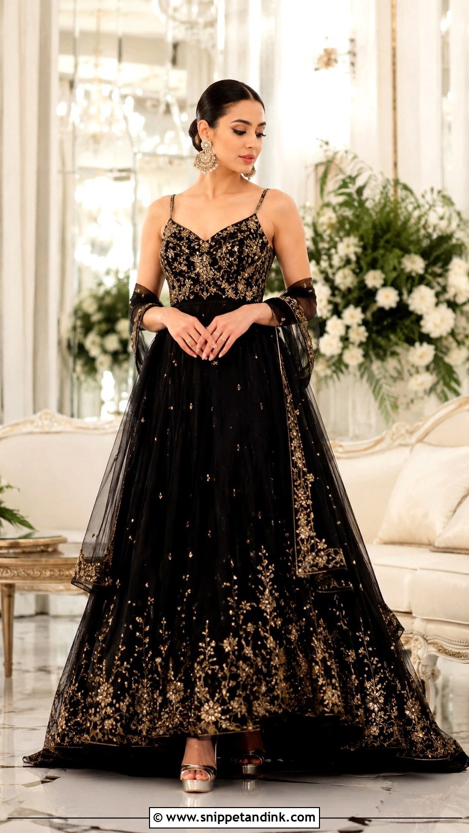 Black Bridal Sangeet Gown - Snippet and Ink - 25 Bridal Sangeet Outfit Gown Ideas