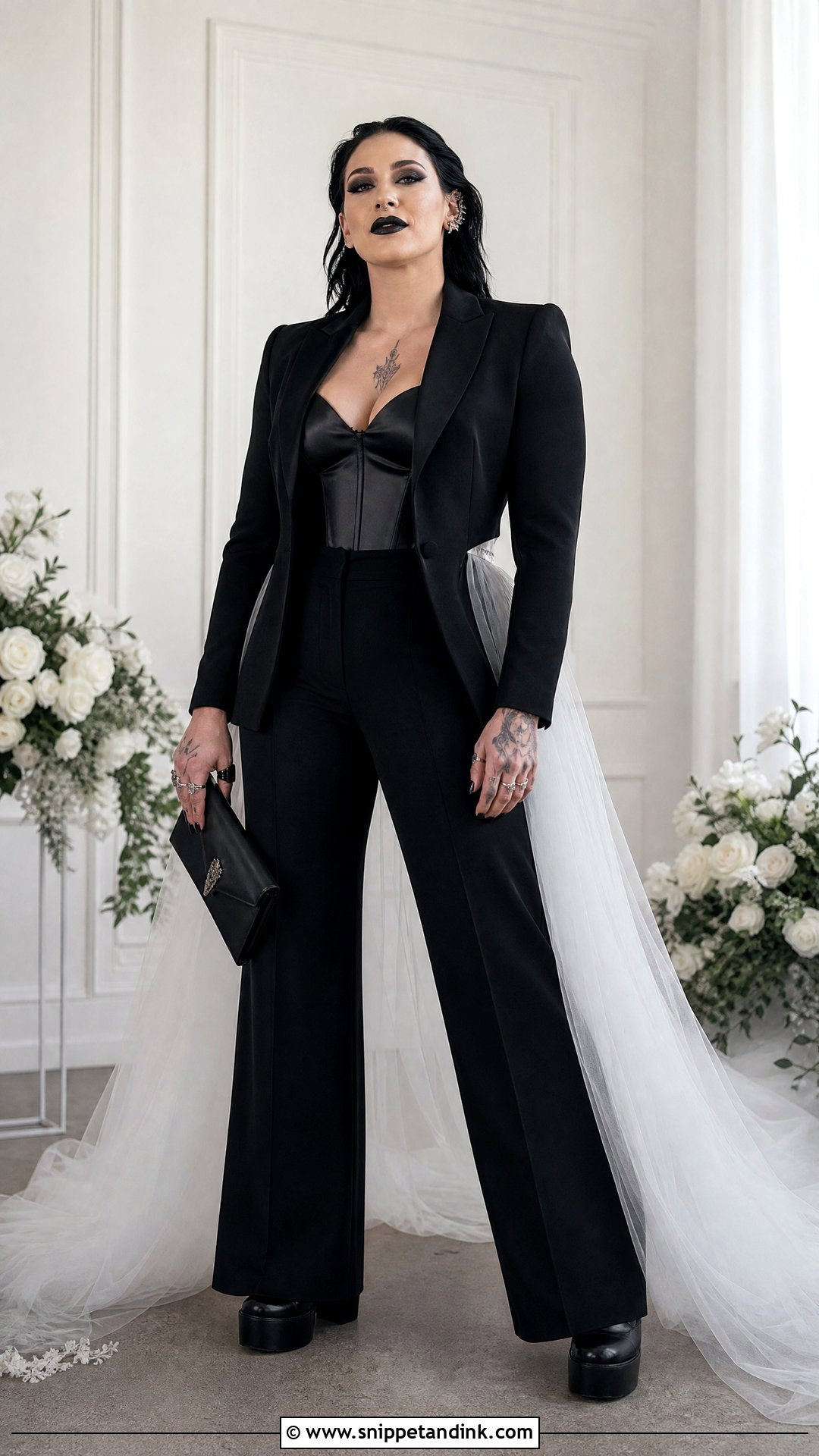 Black Bridal Suit Rhea Ripley Wedding Look - Snippet and Ink - 20 Rhea Ripley Wedding Dress Ideas