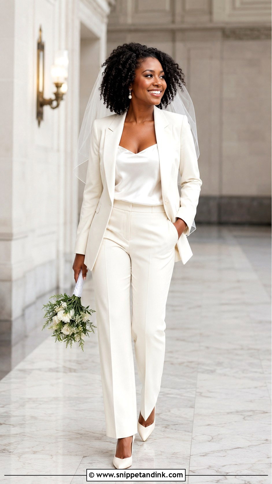 Black Bridal Suit With Natural Curls - Snippet and Ink - 20 Black Bridal Ideas