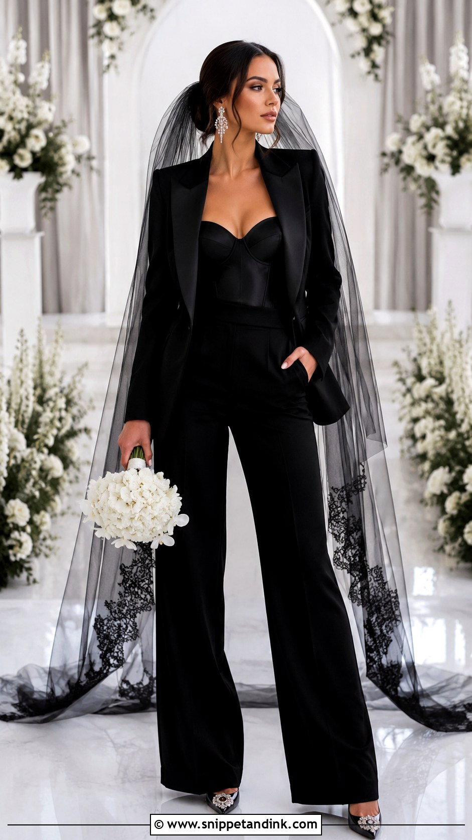 Black Bridal Suit With Veil - Snippet and Ink - 20 Black Wedding Suit Women Ideas