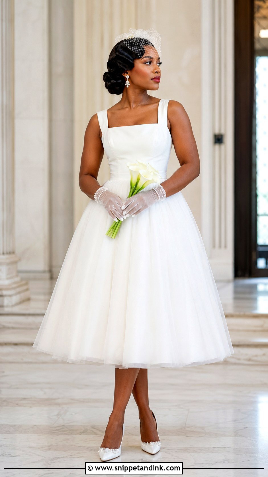 Black Bridal Tea Length Dress With Finger Waves - Snippet and Ink - 20 Black Bridal Ideas
