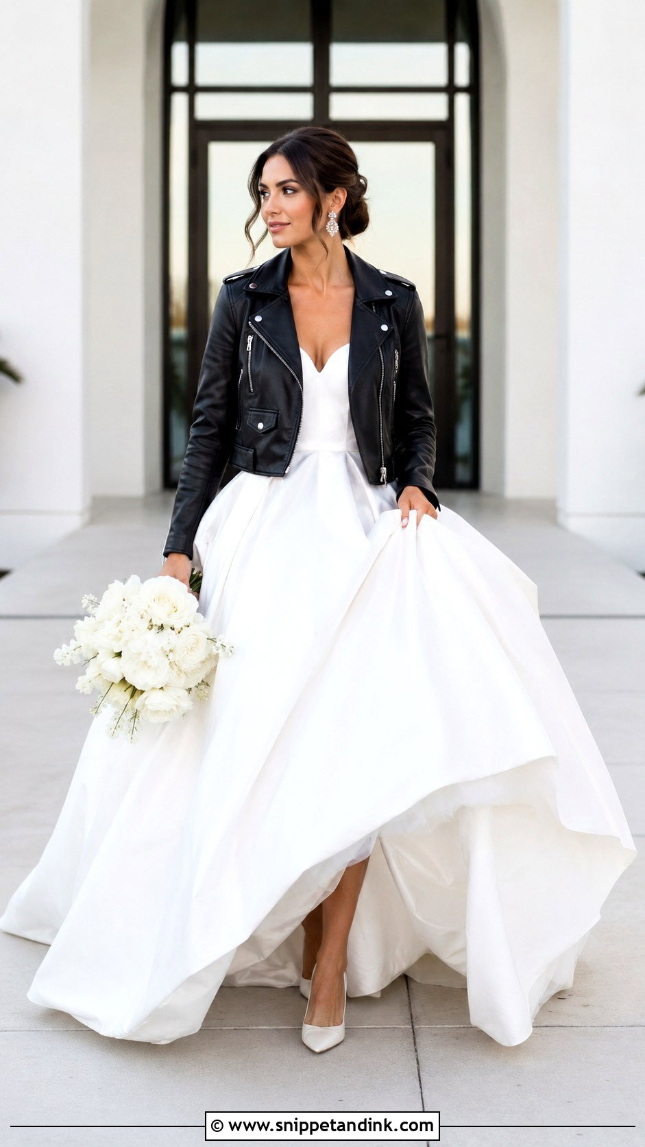 Black Bride Leather Jacket With Ball Gown - Snippet and Ink - 20 Bride Leather Jacket Ideas