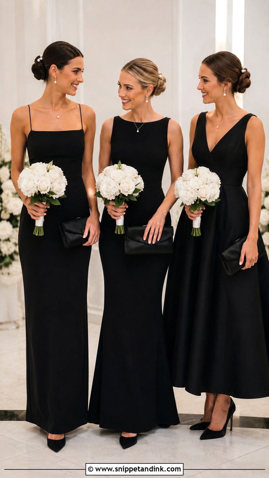 Black Bridesmaid Dresses With Pearl Accessories - Snippet and Ink - 20 Bridal Party in Black Ideas