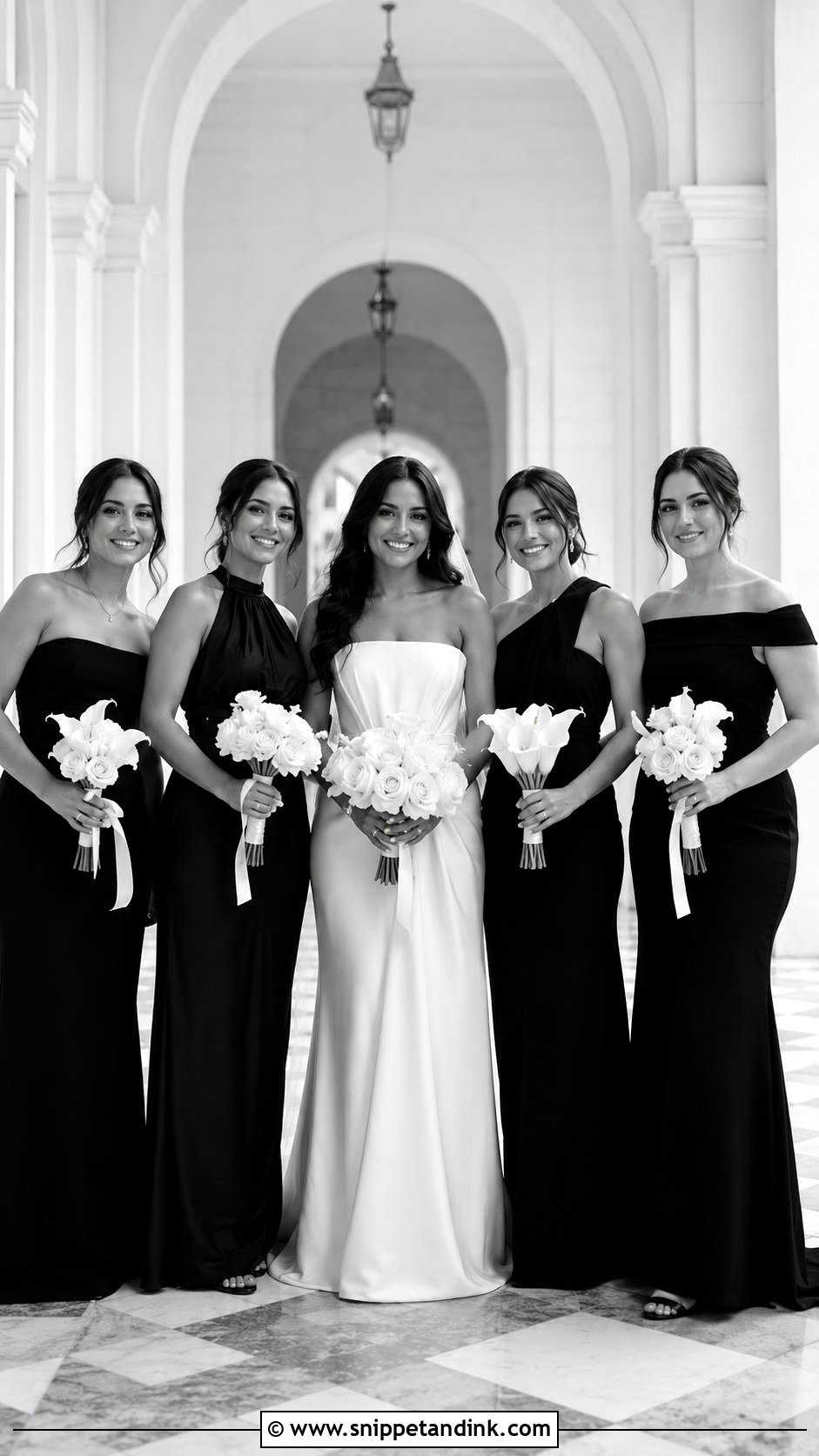 Black Bridesmaid Dresses With White Bouquets - Snippet and Ink - 20 Bridal Party in Black Ideas