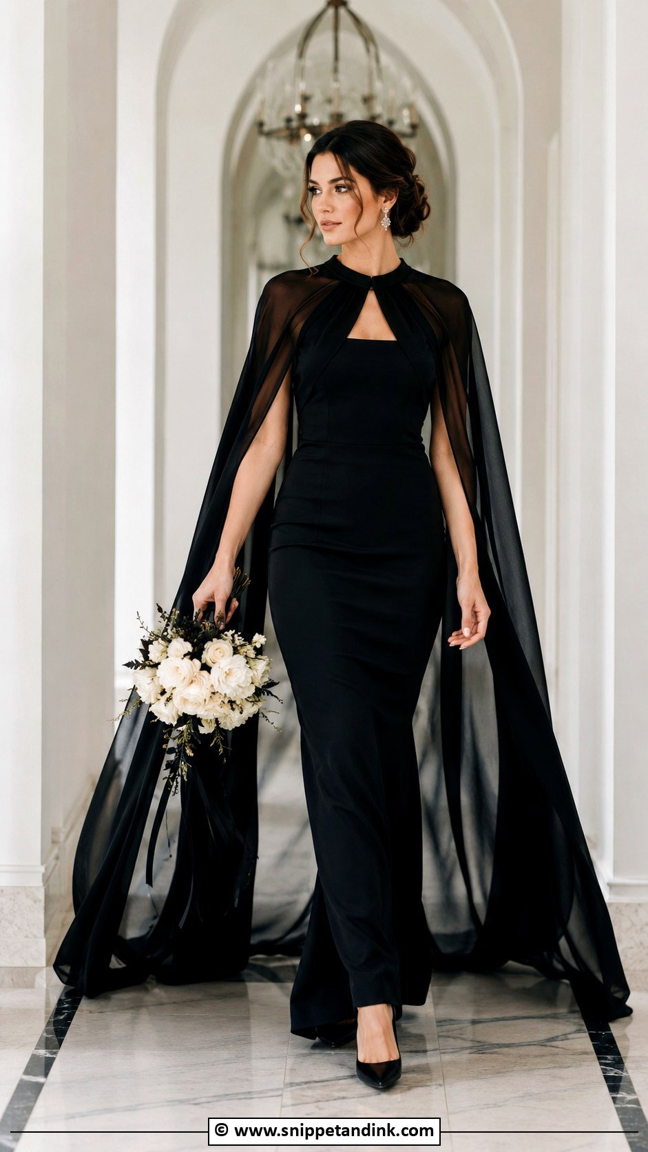 Black Cape Bridal Gown - Snippet and Ink - 25 Black Bridal Gown Ideas