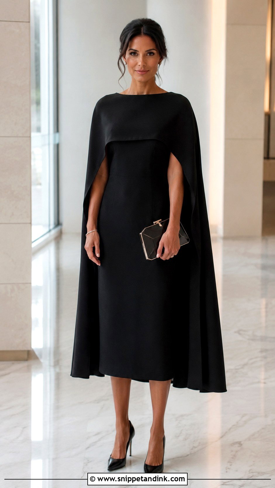 Black Cape Dress Outfit - Snippet and Ink - 20 Black Wedding Party Attire Ideas