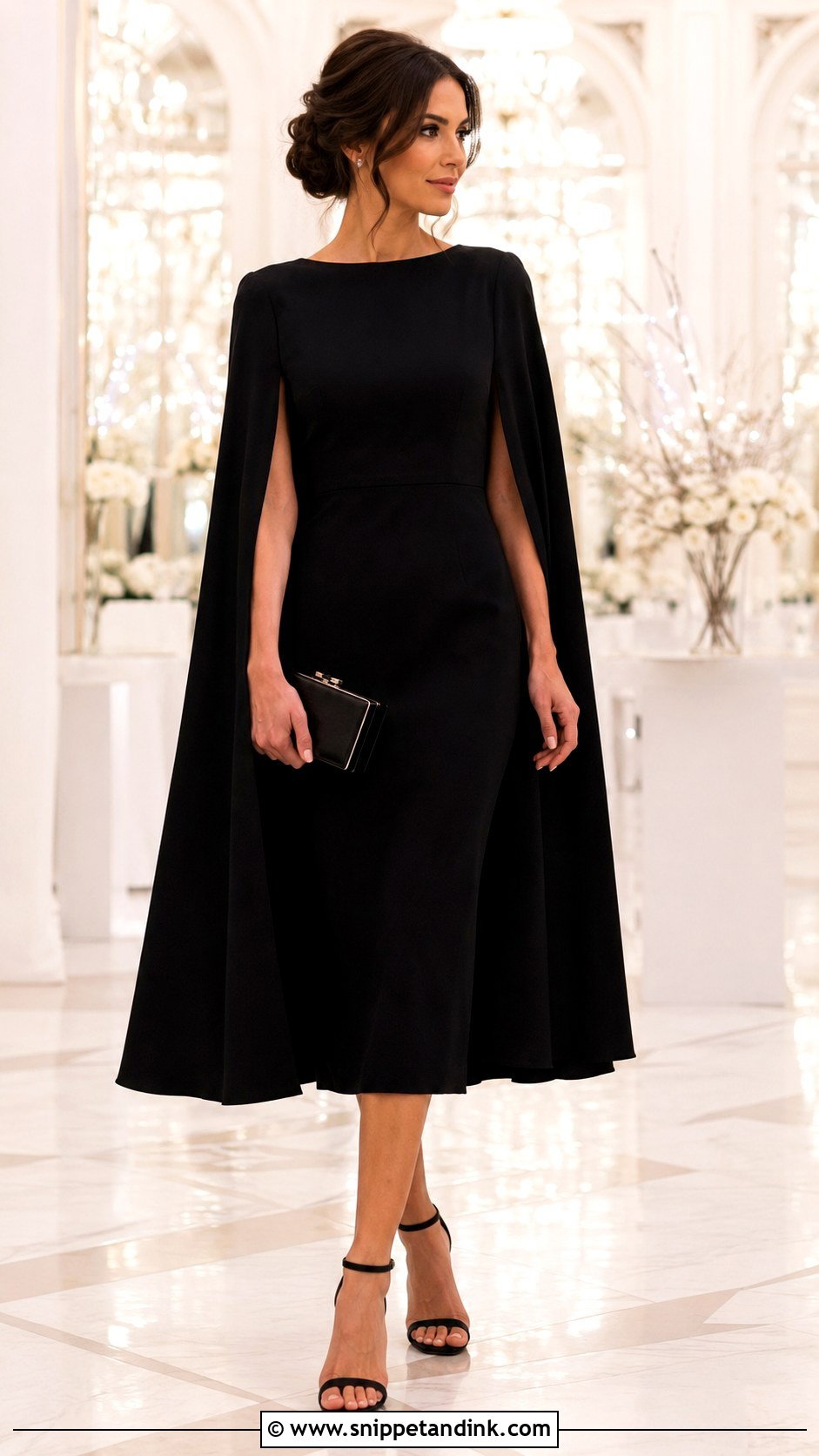 Black Cape Dress Outfit - Snippet and Ink - 25 Wedding Black Ideas