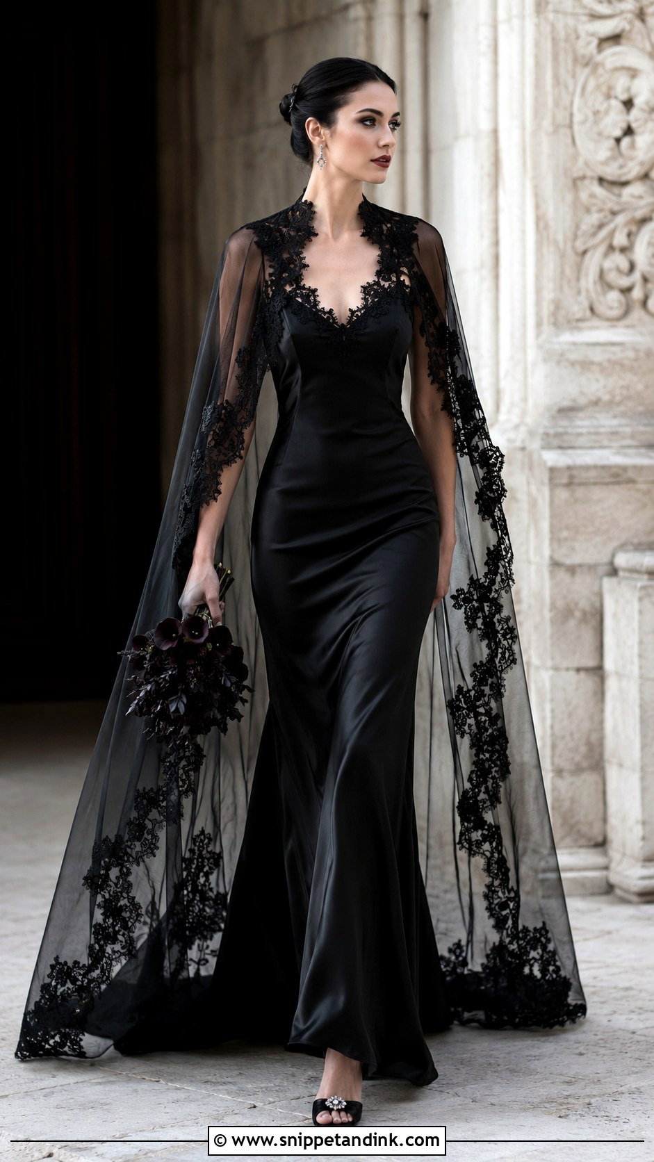 Black Cape Gothic Wedding Dress - Snippet and Ink - 30 Gothic Black Wedding Dresses