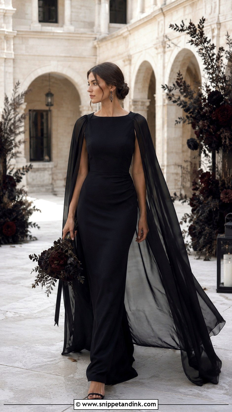Black Cape Halloween Wedding Dress - Snippet and Ink - 25 Halloween Wedding Dresses