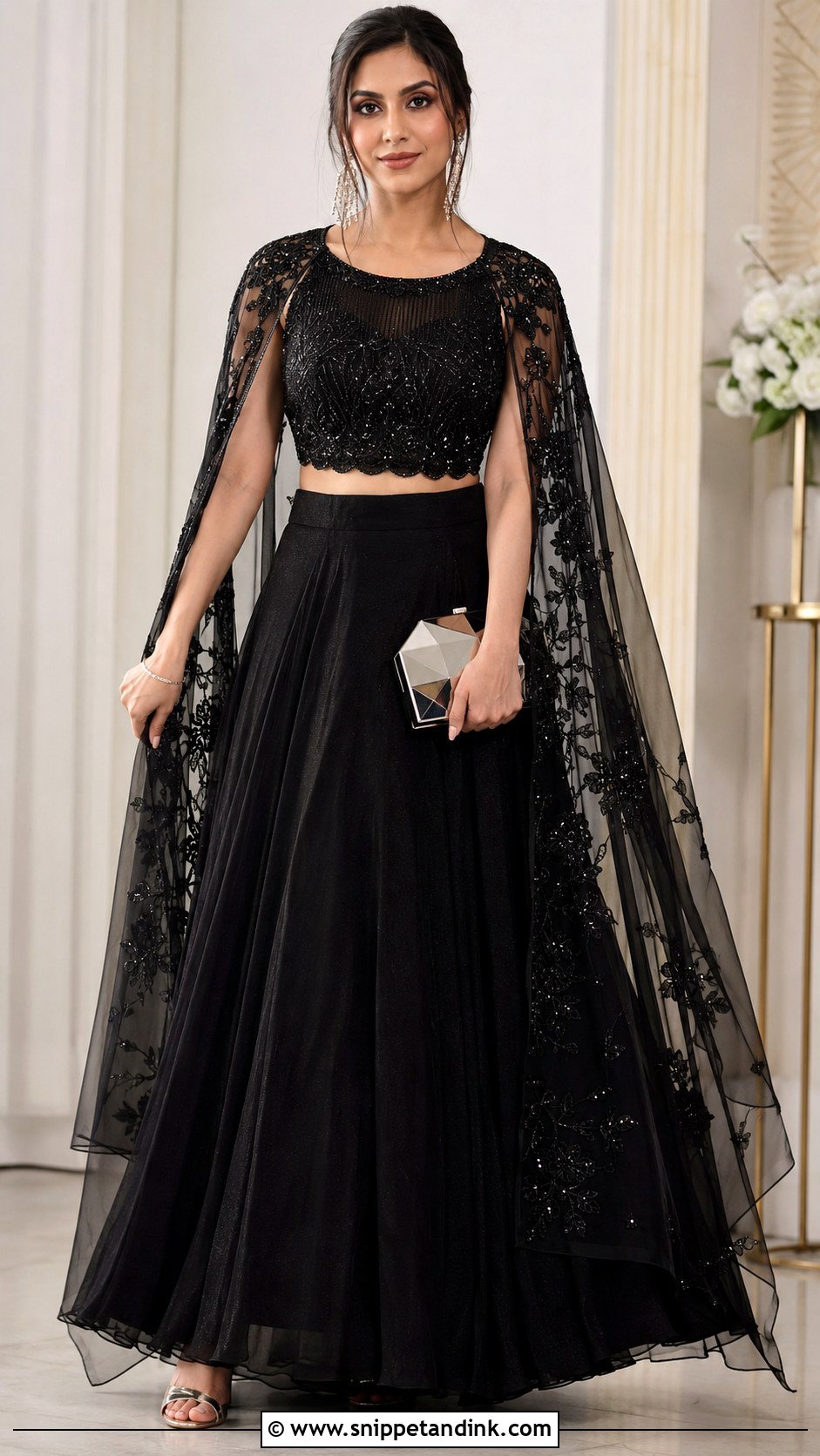 Black Cape Lehenga - Snippet and Ink - 20 Black Indian Wedding Dress Ideas