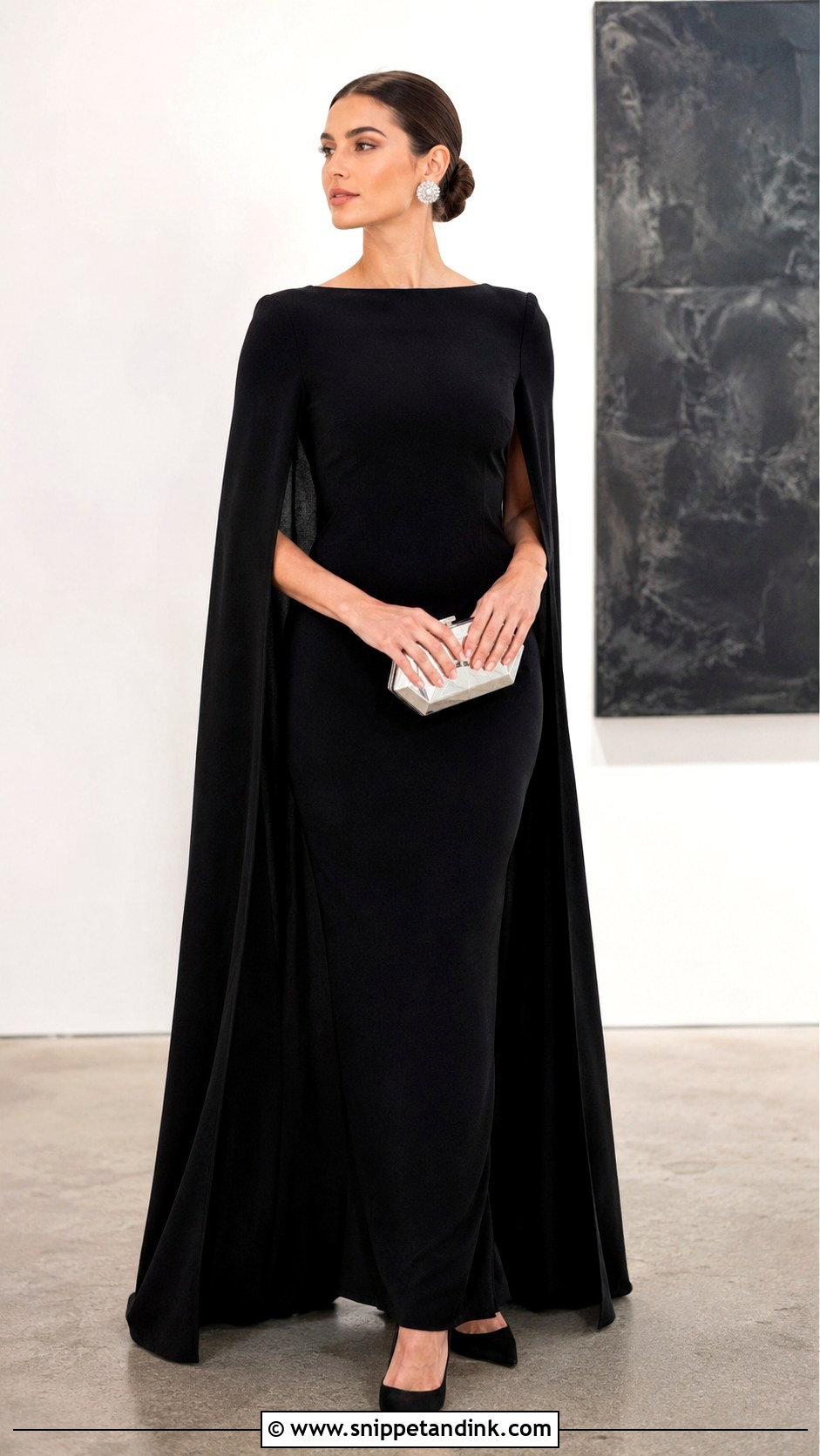 Black Cape Sleeve Maid of Honor Dress - Snippet and Ink - 20 Black Maid of Honor Dress Ideas