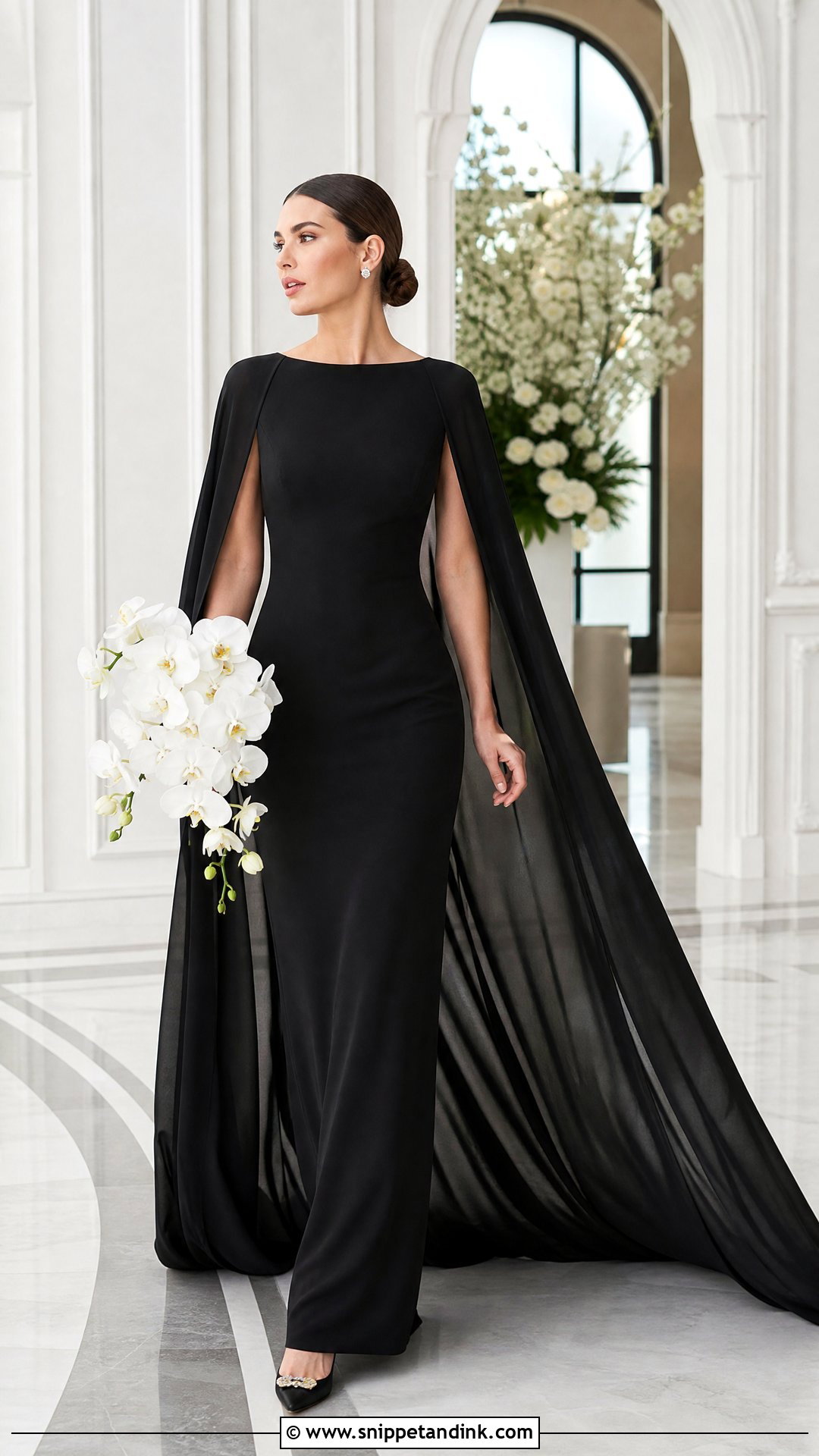 Black Cape Sleeve Wedding Dress - Snippet and Ink - 25 Simple Black Wedding Dress Ideas