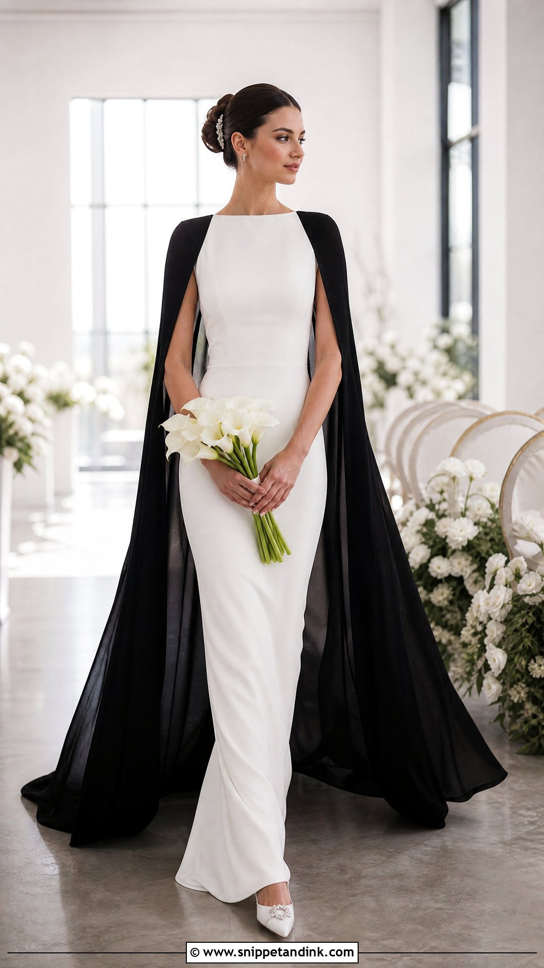 Black Cape Sleeve Wedding Gown - Snippet and Ink - 20 Black Wedding Gown Ideas