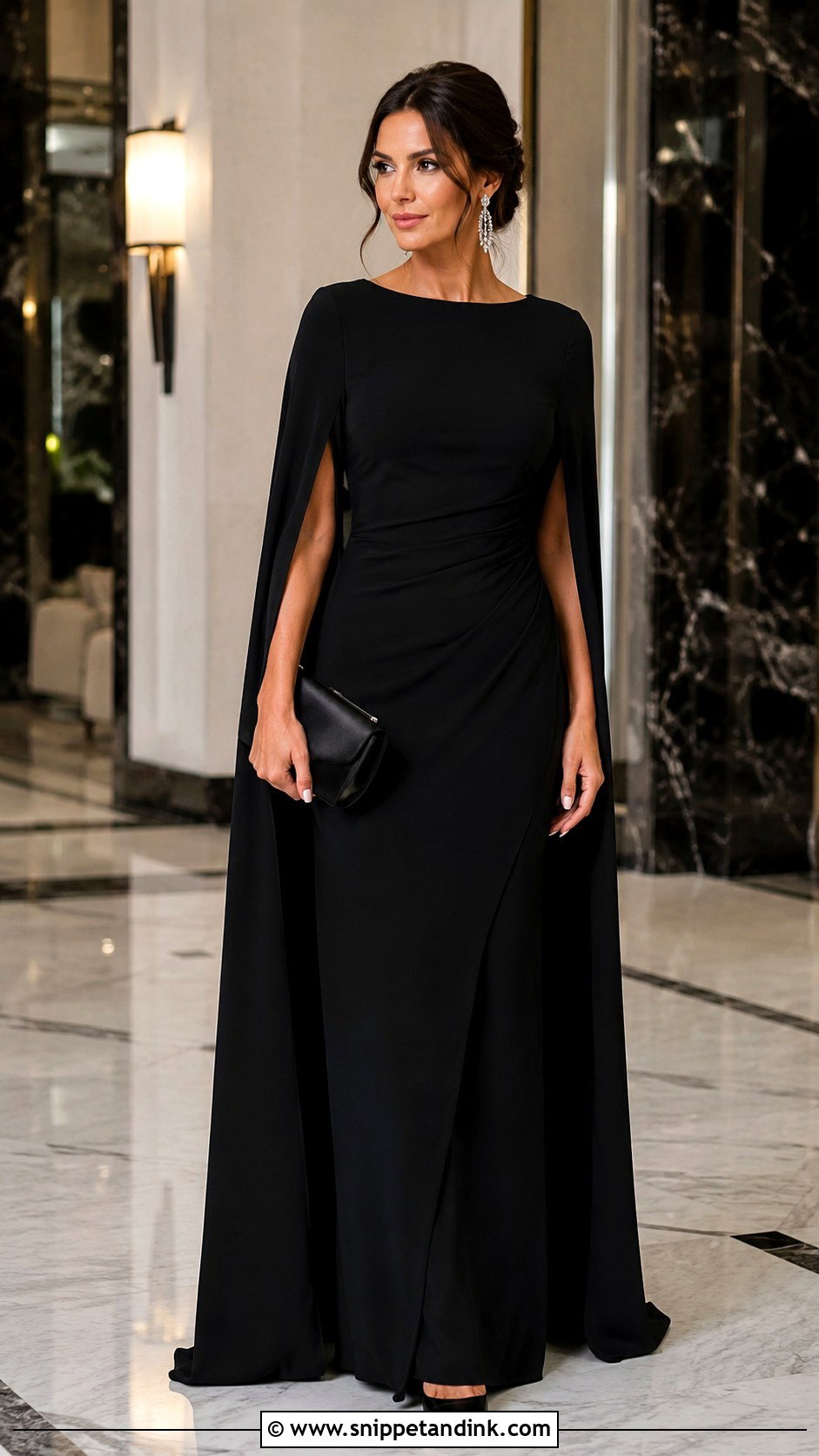 Black Cape Sleeves Gown - Snippet and Ink - 25 Cape Sleeves Gown