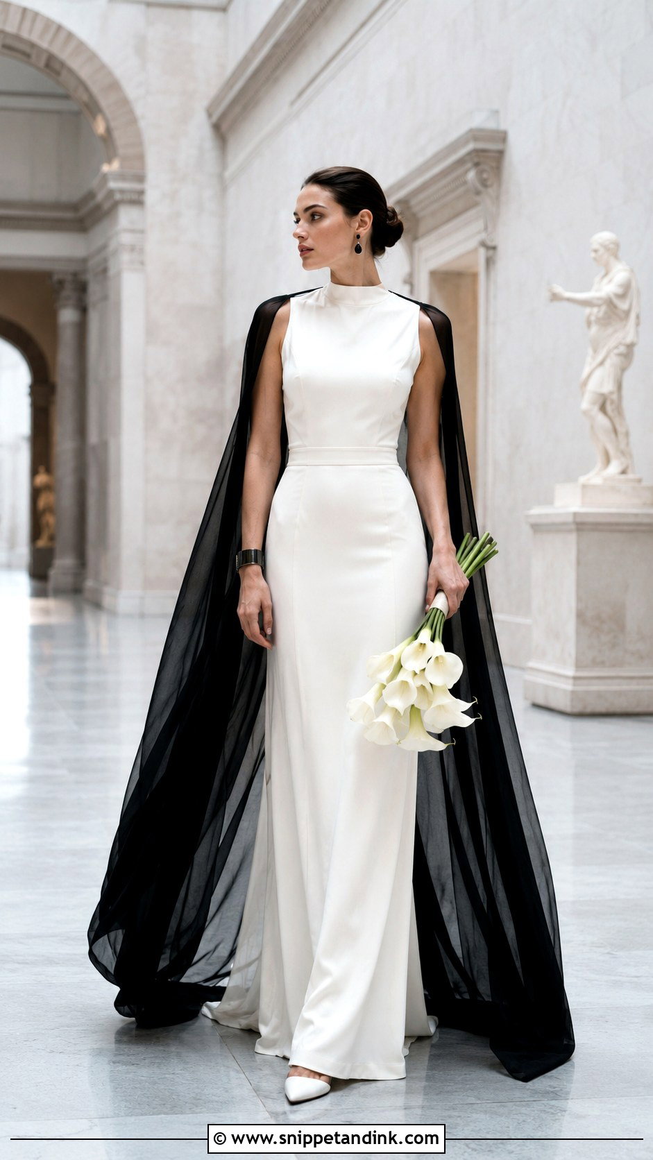 Black Cape Veil With Modern Wedding Gown - Snippet and Ink - 20 Black Vail Bride Ideas