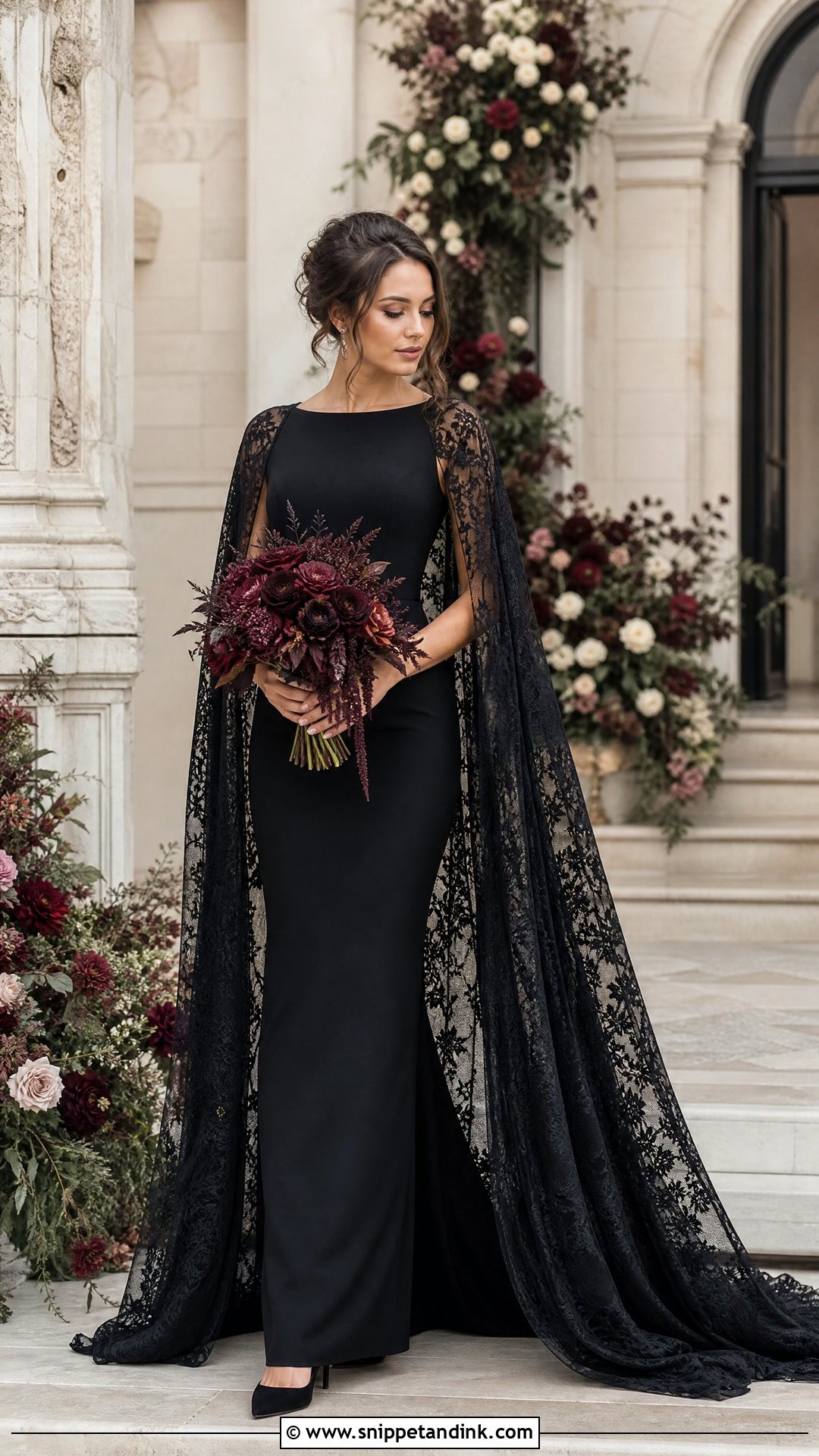 Black Cape Wedding Dress - Snippet and Ink - 25 Dark Romantic Wedding Dress Ideas
