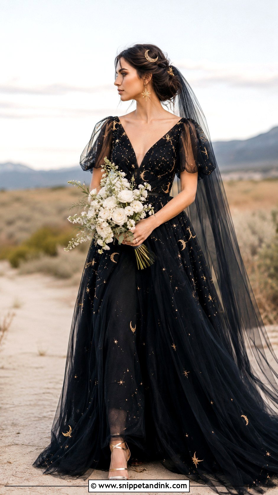 Black Celestial Boho Wedding Dress - Snippet and Ink - 20 Boho Black Wedding Dress Ideas
