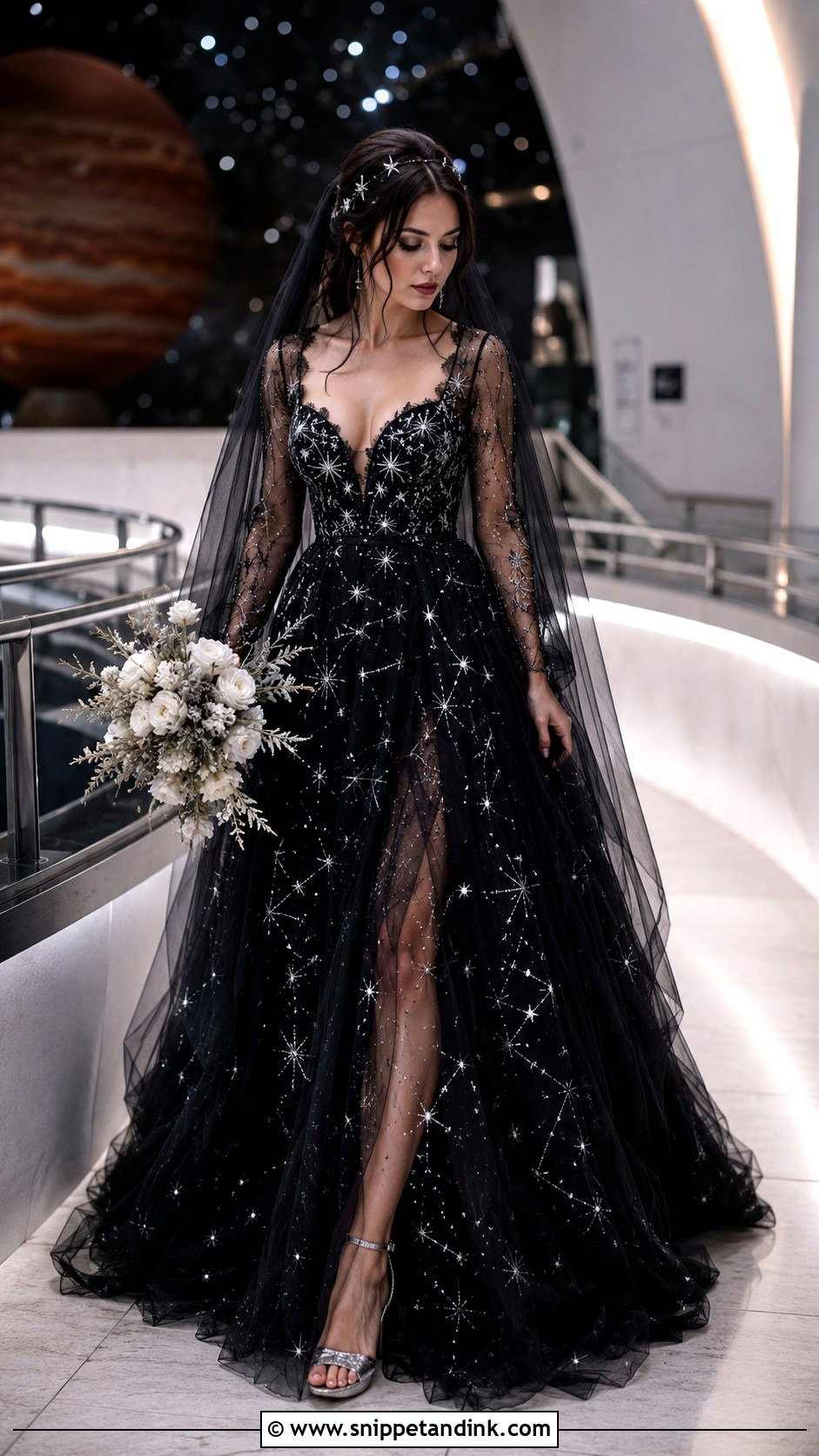 Black Celestial Goth Wedding Dress - Snippet and Ink - 20 Black Goth Wedding Dress Ideas