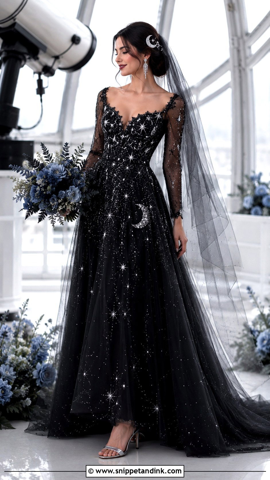 Black Celestial Sequin Wedding Dress - Snippet and Ink - 20 Dark Fairytale Wedding Dress Ideas