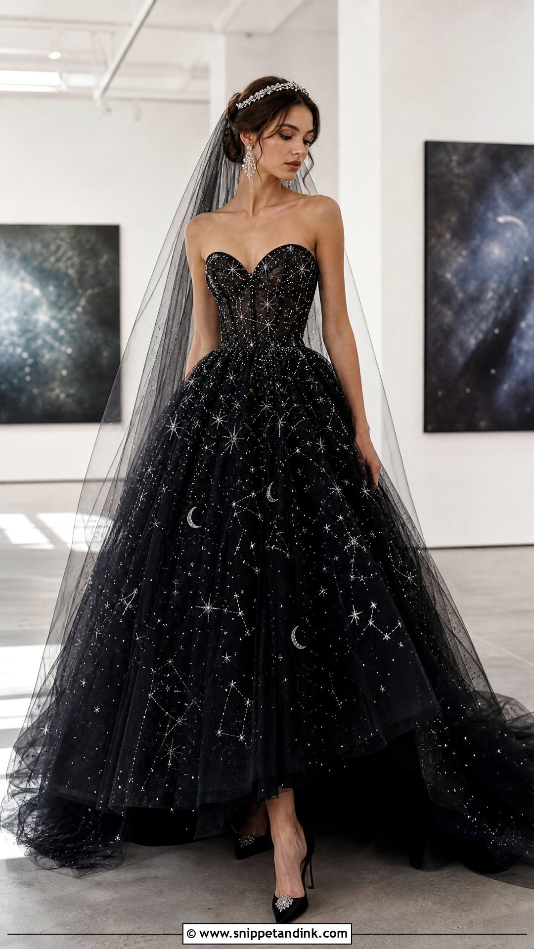 Black Celestial Wedding Dress - Snippet and Ink - 20 Starry Wedding Dress Ideas