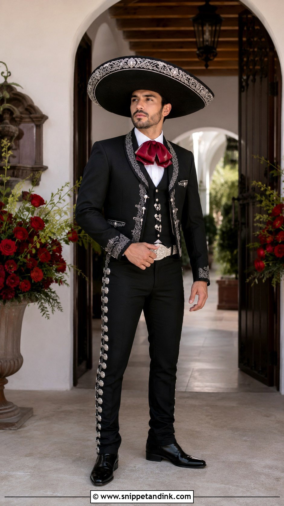 Black Charro Wedding Suit With Red Moo - Snippet and Ink - 20 Charro Wedding Suit Ideas
